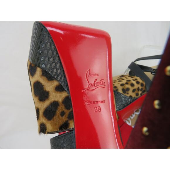 NIB LOUBOUTIN BINGIRL MULT 130 LEOPARD PONYHAIR STUDDED PLATFORM PUMPS 39 US 8.5 - Picture 12 of 14